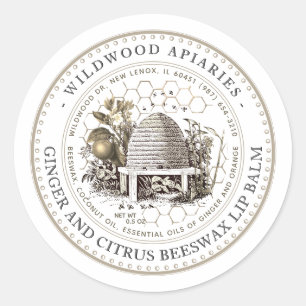 Ginger & Citrus Beeswax Lip Balm Vintage Skep Clas Classic Round Sticker