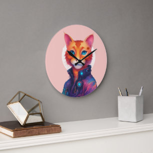 Ginger Cyberpunk Cat,  Large Clock