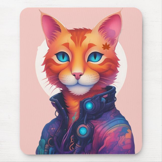 Ginger Cyberpunk Cat,  Mouse Pad (Front)