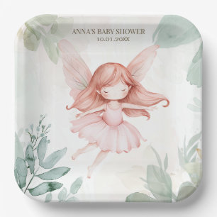 Ginger Fairy Girl Baby Shower Paper Plate
