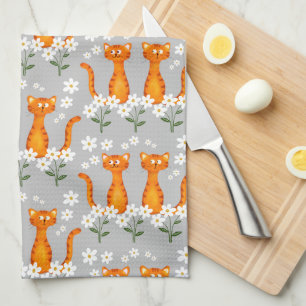 Ginger Floral Orange Cat Energy  Kitchen Towel