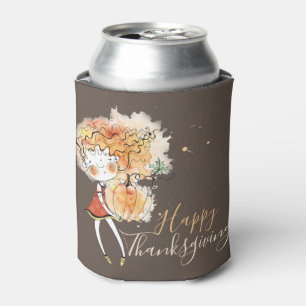 Ginger Girl with Pumpkin Thanksgiving  Can Cooler
