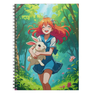 Ginger-haired Girl with her Bunny Notebook