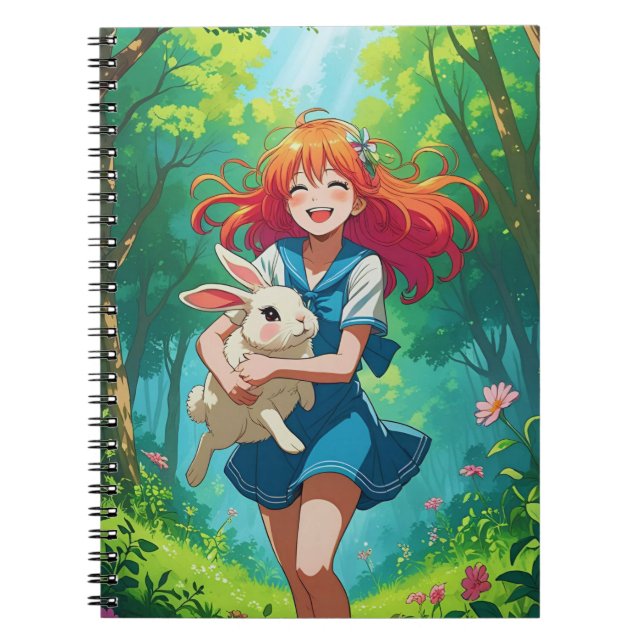 Ginger-haired Girl with her Bunny Notebook (Front)
