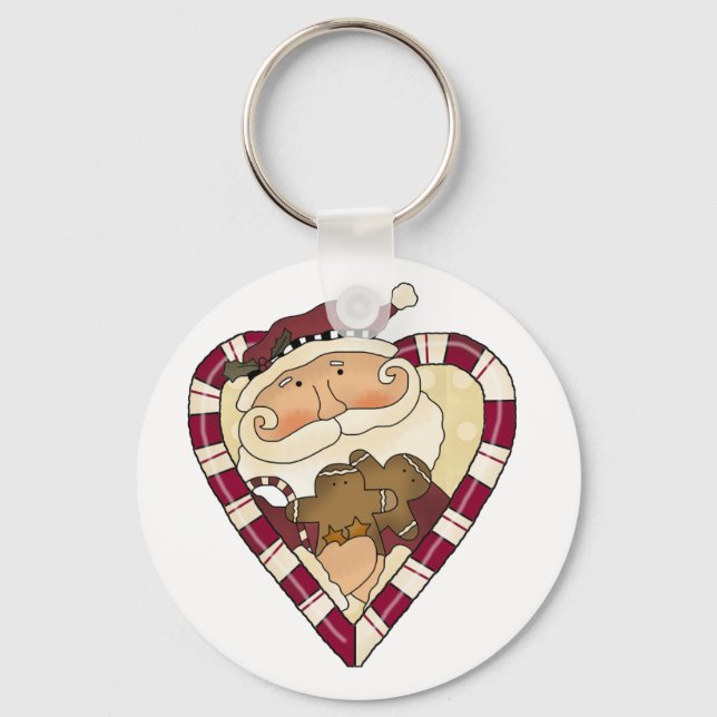Ginger Heart Santa T-shirts and Gifts Keychain (Front)