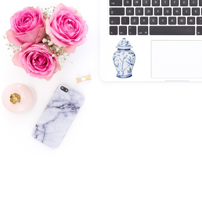 Ginger Jar Blanc avec le nom Vinyl Sticker (blue and white ginger jar sticker)