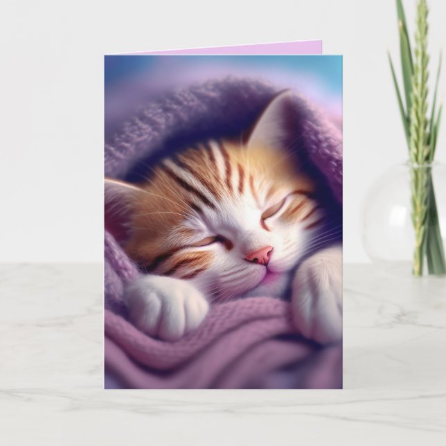GINGER KITTEN CAT ART SLEEPING BIRTHDAY Card (Front)