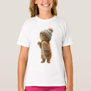 Ginger Kitten in Pom-Pom Hat Kids T-Shirt