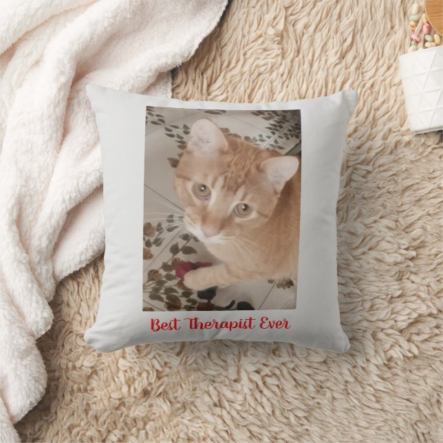 Ginger kitten photo, best therapist,  throw pillow (Blanket)