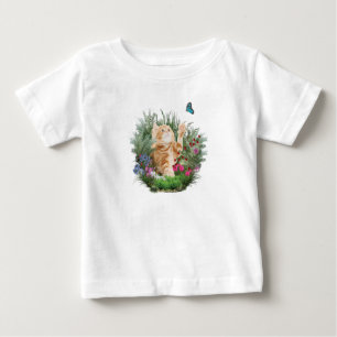 Ginger kitten playing with a butterfly baby T-Shirt