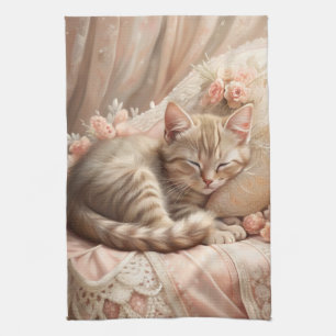 Ginger Kitten Sleeping (Shabby Chic) Kitchen Towel