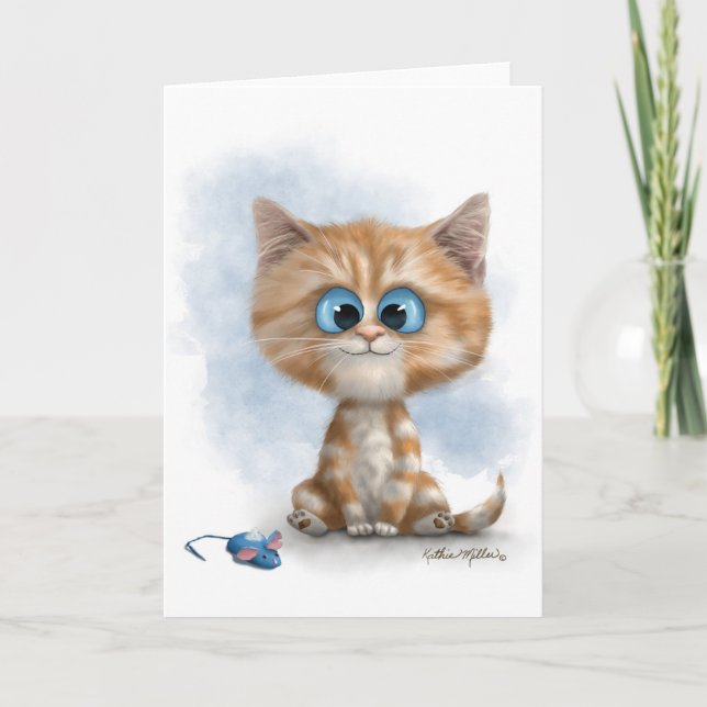 Ginger Kitten with Mouse Cartoon Card (Front)