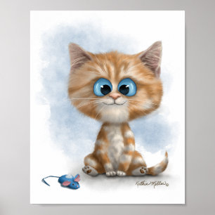 Ginger Kitten with Mouse Cartoon Poster