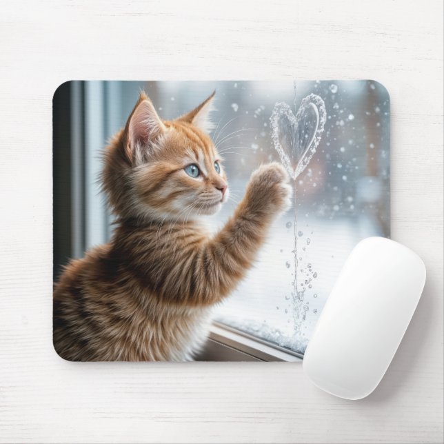 Ginger Kitten With Window Heart Mouse Pad (With Mouse)