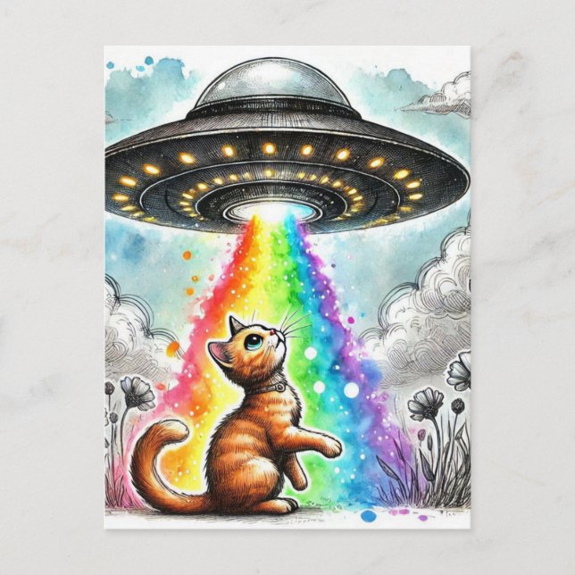 Ginger Kitty and UFO Postcard (Front)
