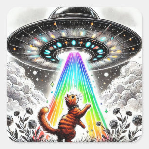 Ginger Kitty and UFO Square Sticker