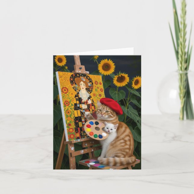 Ginger Kitty Artist Painting Klimt Garden  Thank You Card (Front)