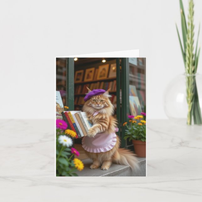 Ginger Kitty Selling Art Books Thank You Card (Front)