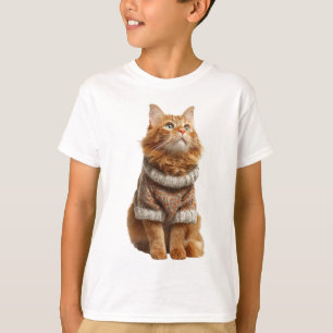 Ginger Longhair Cat in Cozy Autumn Sweater Kids