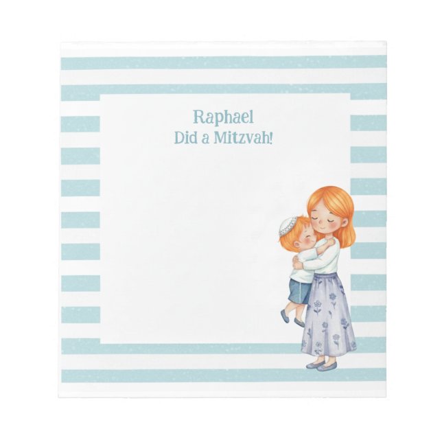 Ginger Mama & Son Hug Personalized Mitzvah Notepad (Front)