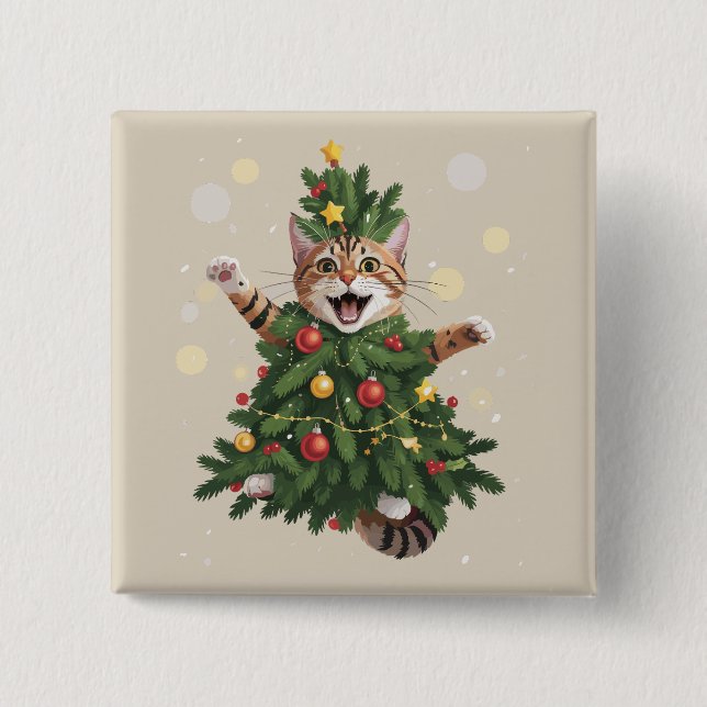 Ginger Orange Cat Christmas Tree Cute Xmas  2 Inch Square Button (Front)