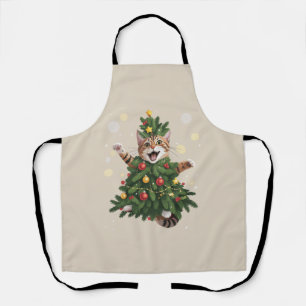 Ginger Orange Cat Christmas Tree Cute Xmas  Apron