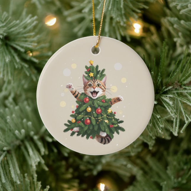 Ginger Orange Cat Christmas Tree Cute Xmas  Ceramic Ornament (Tree)