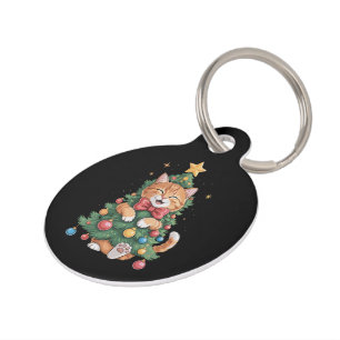 Ginger Orange Cat Christmas Tree Cute Xmas Pet Tag