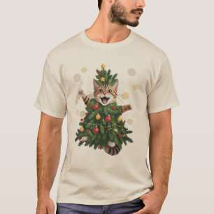 Ginger Orange Cat Christmas Tree Cute Xmas  T-Shirt