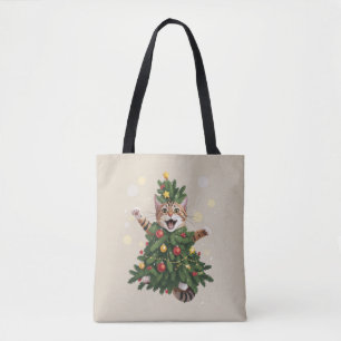 Ginger Orange Cat Christmas Tree Cute Xmas  Tote Bag