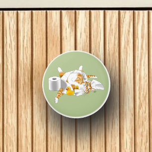 Ginger Orange Cat Funny Toilet Paper Green  Ceramic Knob