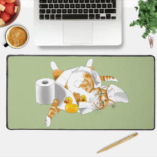 Ginger Orange Cat Funny Toilet Paper Green  Desk Mat