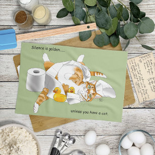 Ginger Orange Cat Funny Toilet Paper Green Kitchen Towel
