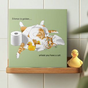Ginger Orange Cat Funny Toilet Paper Green Tile