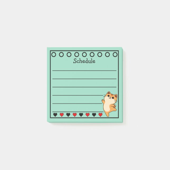 Ginger Orange Cat Schedule Teal Post-it Notes (Front)