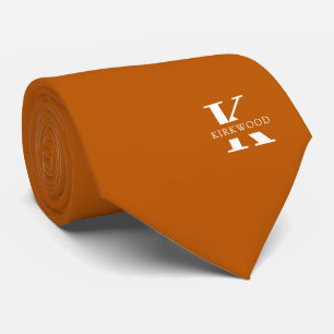 Ginger Orange Elegant Monogram + Name One-Sided Tie