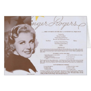 Ginger Rogers Vintage Dinner Party Menu