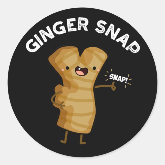 Ginger Snap Funny Food Herb Spice Pun Dark BG Classic Round Sticker (Front)