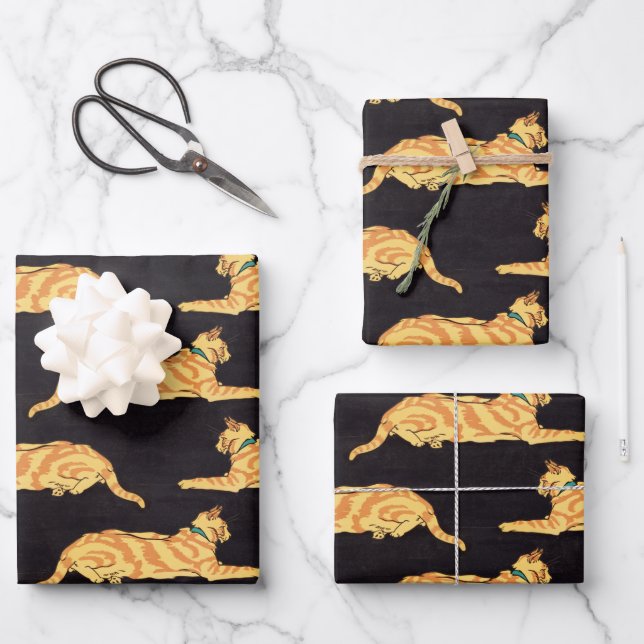Ginger Striped Cats Pattern Wrapping Paper Sheet (Front)