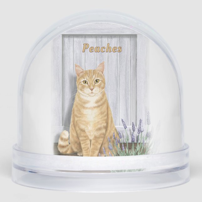 Ginger Tabby Cat at Lavender Door Personalized Snowglobe (Front)
