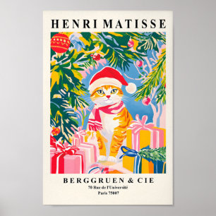 Ginger Tabby Cat In Santa Hat, Christmas Print Dec