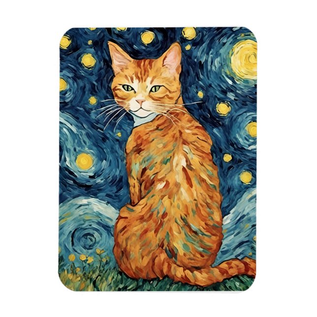 Ginger Tabby Cat in the Starry Night Magnet (Vertical)