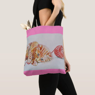 Ginger Tabby Cat Play Pink Cats Grocering Sac four