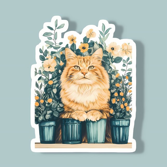 Ginger Tabby Cat Surrounded by Blooming Flowers (Creator Uploaded)