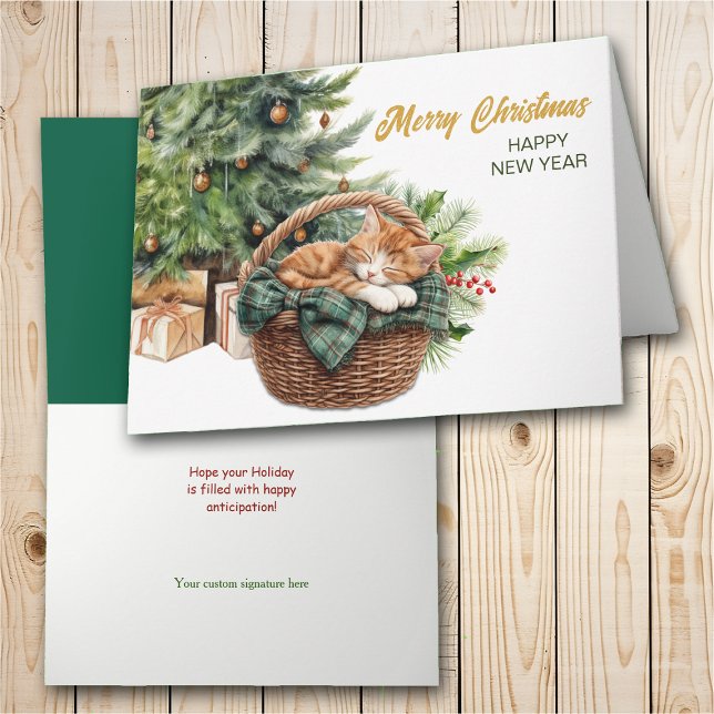 Ginger Tabby Kitten Wicker Basket Christmas Holiday Card (Creator Uploaded)