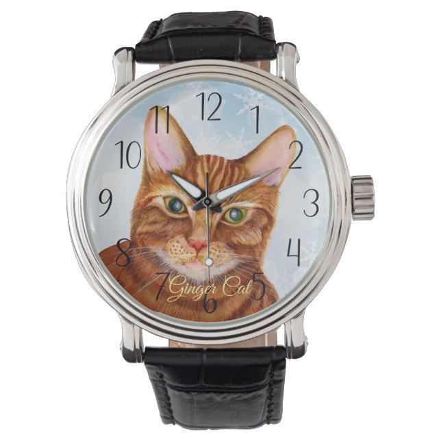 Ginger Tom Cat Watercolor Painting Watch (Front)