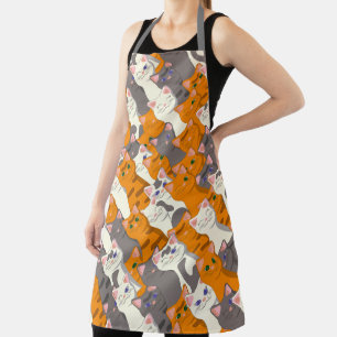 Ginger white black cat diagonal pattern apron