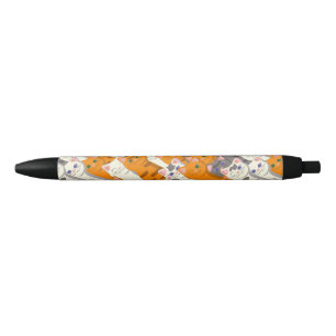 Ginger white black cat diagonal pattern black ink pen