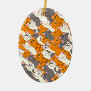 Ginger white black cat diagonal pattern ceramic ornament