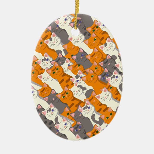 Ginger white black cat diagonal pattern ceramic ornament (Front)